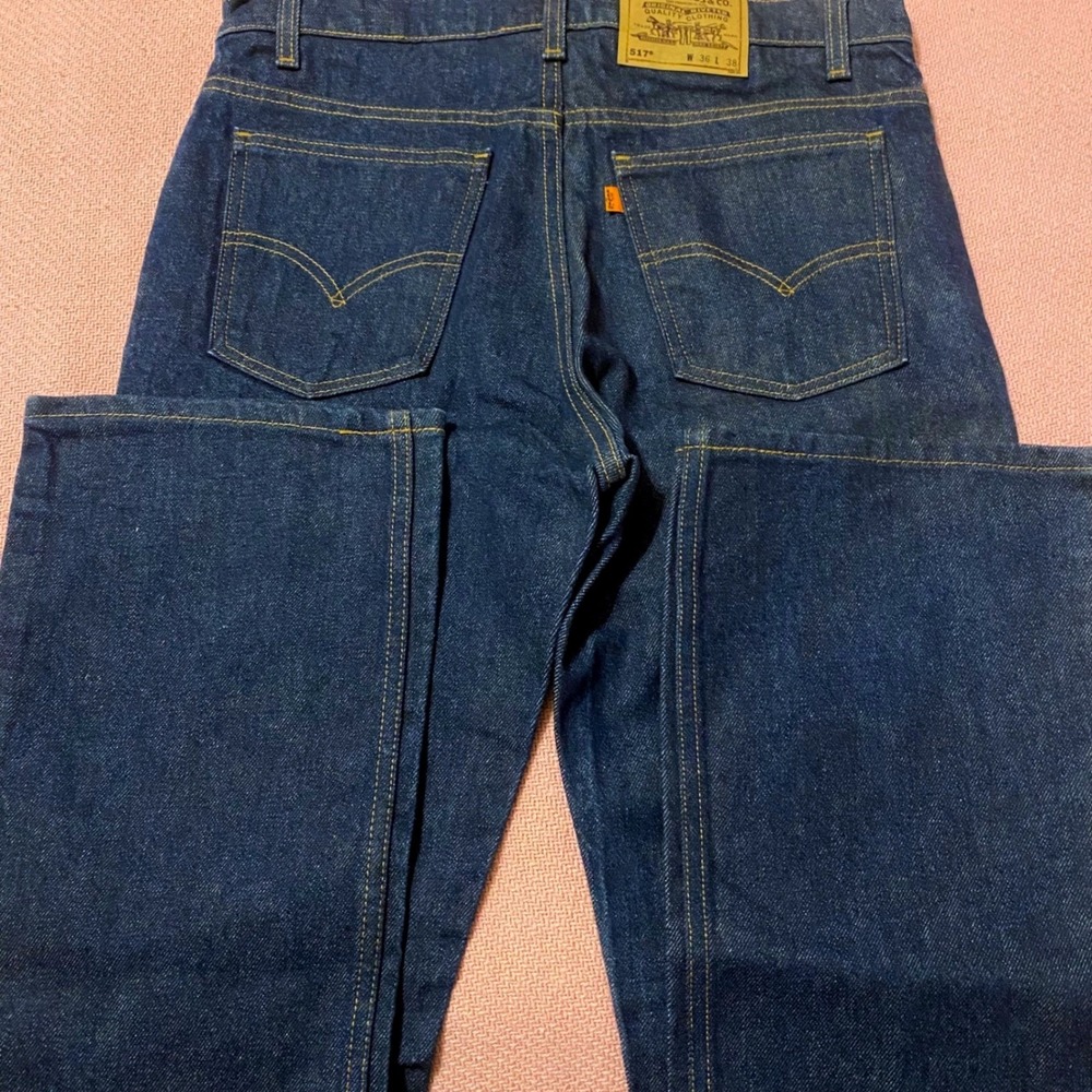 Vintage Levis 517 Orange Tab Jeans Mens 36x38 Tall Bootcut Made in USA Dark Wash
